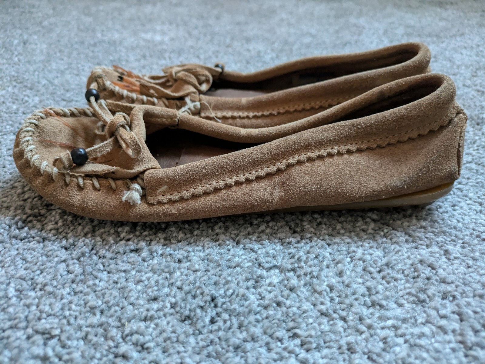 SAOLA Mocassini pantofole MINNETONKA marrone chiaro pelle scamosciata suola rigida scarpe da donna taglia 7