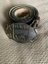 Bass Anglers Metal Buckle On Vintage Brown Tooled Leather Belt Sz 33