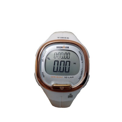 Timex Ironman Watch Women White Rose Gold Tone Digital 10Lap New Battery