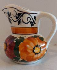Vintage Studio Art Pottery Hand Painted Floral Pitcher 7”T 6”W