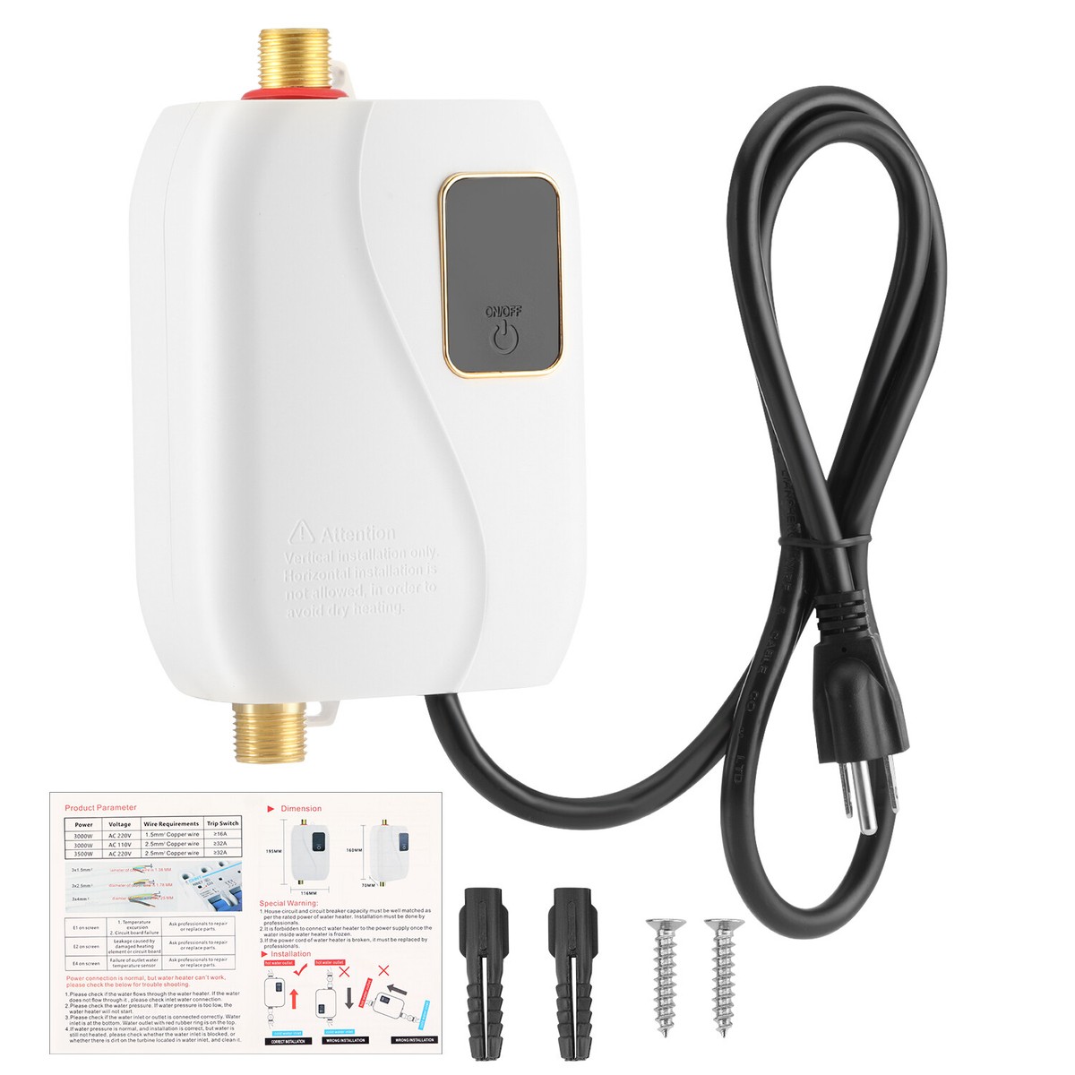 B&q 3000w Mini Instant Water Heater 3000W Tankless ,110V Electric