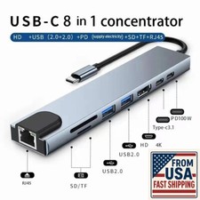 8in1 USB-C Hub Type C To USB TF SD Card 3.5mm Audio Adapter for PC Laptop Tablet