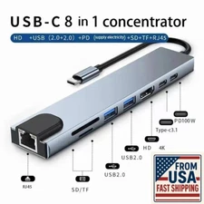 8in1 USB-C Hub Type C To USB TF SD Card 3.5mm Audio Adapter for PC Laptop Tablet