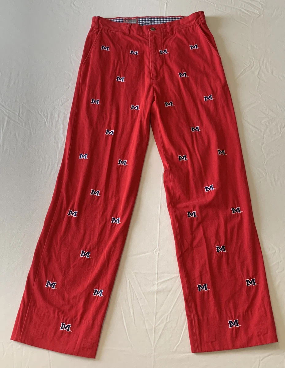 Ole Miss Red Pennington Bailes Embroidered Stadium Pants Sz 30 x 30 Rebels