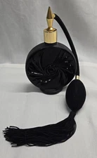 VTG Perfume Bottle Frosted Black w/Tassel Pump 5 3/4" Empty