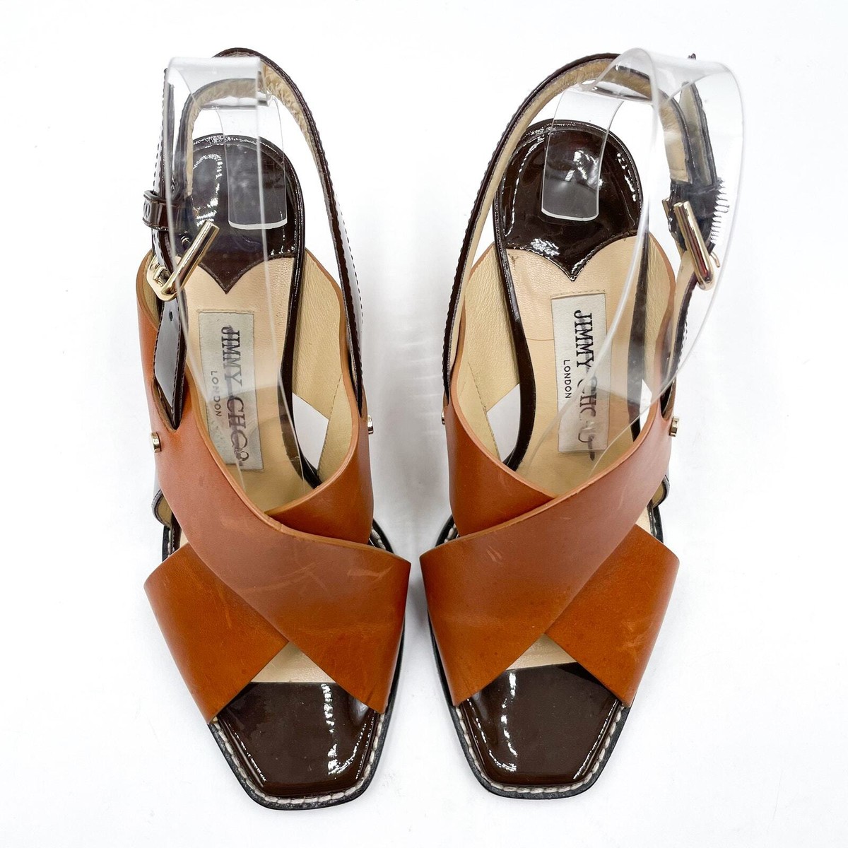 Jimmy Choo AIX 85 Slingback Sandals Brown Leather Criss