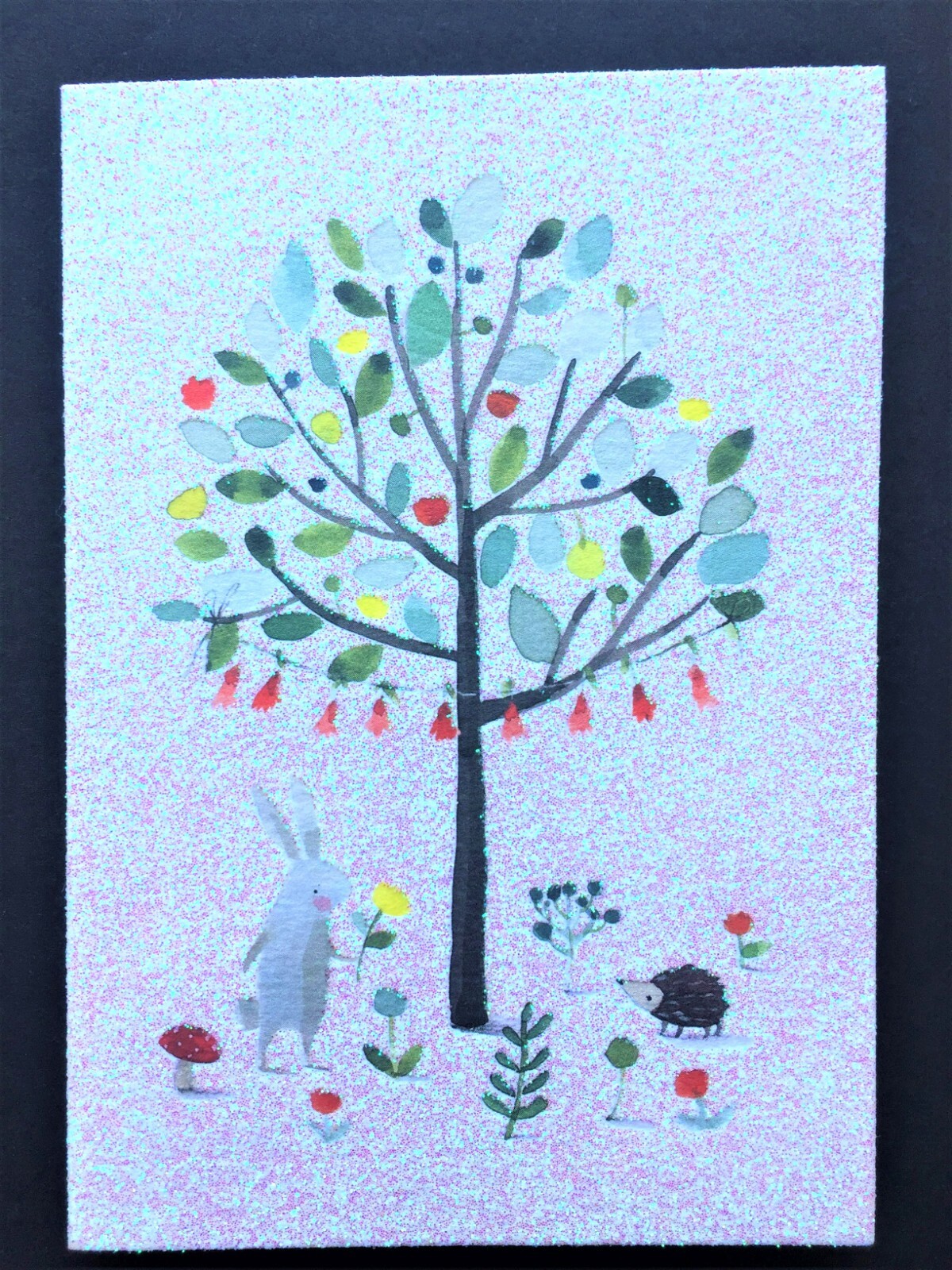 *ONE* Papyrus Rabbit Hedgehog SMALL Blank Note Card Glitter Gold Foil Seal