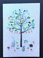 *ONE* Papyrus Rabbit Hedgehog SMALL Blank Note Card Glitter Gold Foil Seal