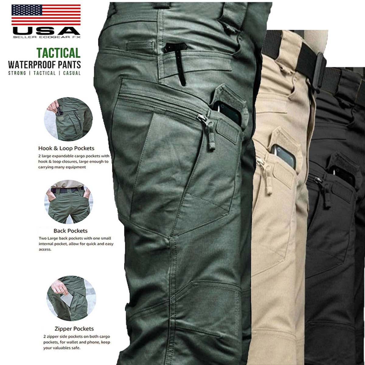 Men Tactical Cargo Pants Soldier Multi Pocket Work Combat Trousers Outdoor  US