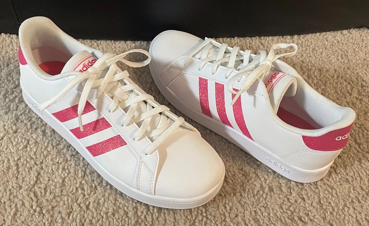 NWOB ADIDAS 6.5 GRAND K PINK GLITTER STRIPE TENNIS SNEAKERS | eBay