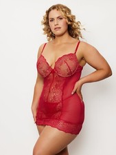 NWT Fredericks of Hollywood Hannah Belle Lace  Satin Chemise size S Persian Red
