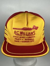 Vtg Trucker Hat 3 Stripe Yellow Red Full Foam Snapback Semi Trailer USA See Pics