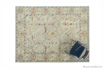 Evan Grün Gold Orientalisch Oushak Modern Handgetuftet 100% Wolle Weich Vorle...