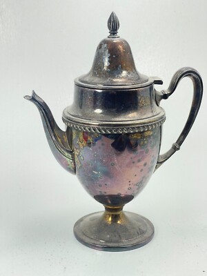 Vintage World Silver Plated on Copper Coffee Tea Pitcher w/ Lid 11'' Tall L2