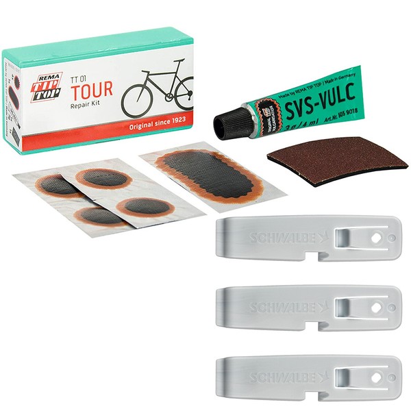 Tip Top Fahrrad Flickzeug Tt 01 & Schwalbe Reifenheber Set Reifenreparatur Neu-image