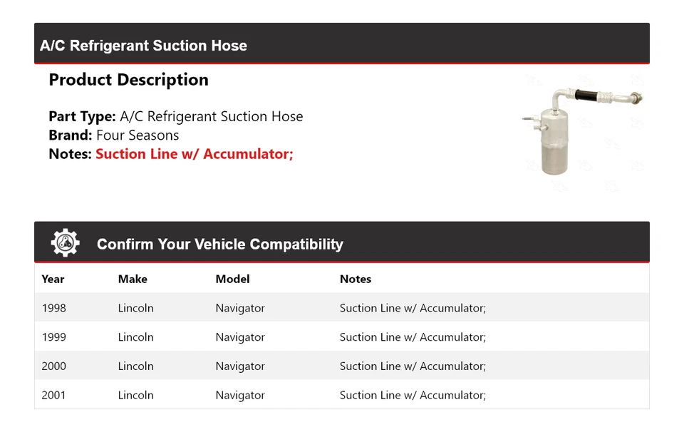 Manguera de succión de refrigerante aire acondicionado Lincoln Navigator 1998-2001 4 estaciones 1999 2000 Foto 2 de 4