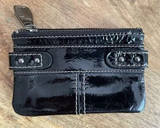 FOSSIL * Patent Leather Black MINI Wallet Zip Pocket ID Card Holder