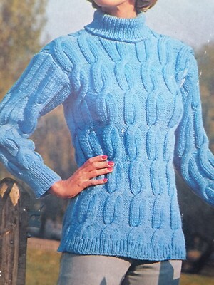 LADIES' CABLE SWEATER, Polo neck, 32-38