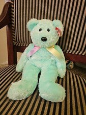 Vintage Ty Beanie Buddies Sherbet the Teddy Bear Plush Aqua Green Version New