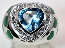 Lauren G Adams LGA 925 Sterling Silver Blue Topaz Enamel Heart Ring Size 6.5