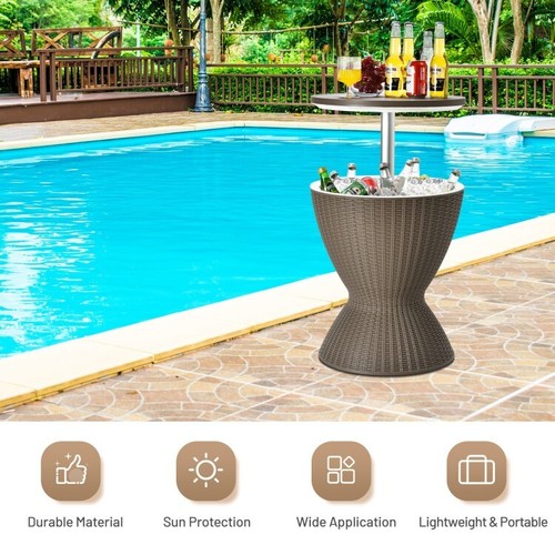 8 Gallon 3 in 1 Patio Rattan Cooler Bar Table Adjust Ice Bucket Side Table Brown - Picture 13 of 15