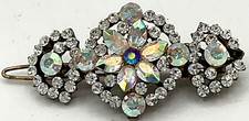 One Clear Rhinestone Barrette Signed by SNK 20th Century Clip Gold Tone Hair