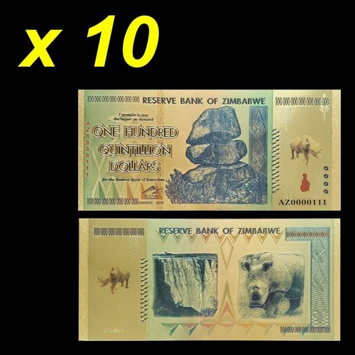 Simbabwe Hundert 100 Quintillionen Goldfolie Banknote Nashorn