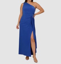 Adrianna Papell Women's Blue Sequins Floral One-Shoulder Dress Plus Size 20W