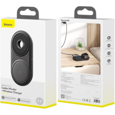 Baseus Planet 2in1 cable winder+wireless charger(EU) Black