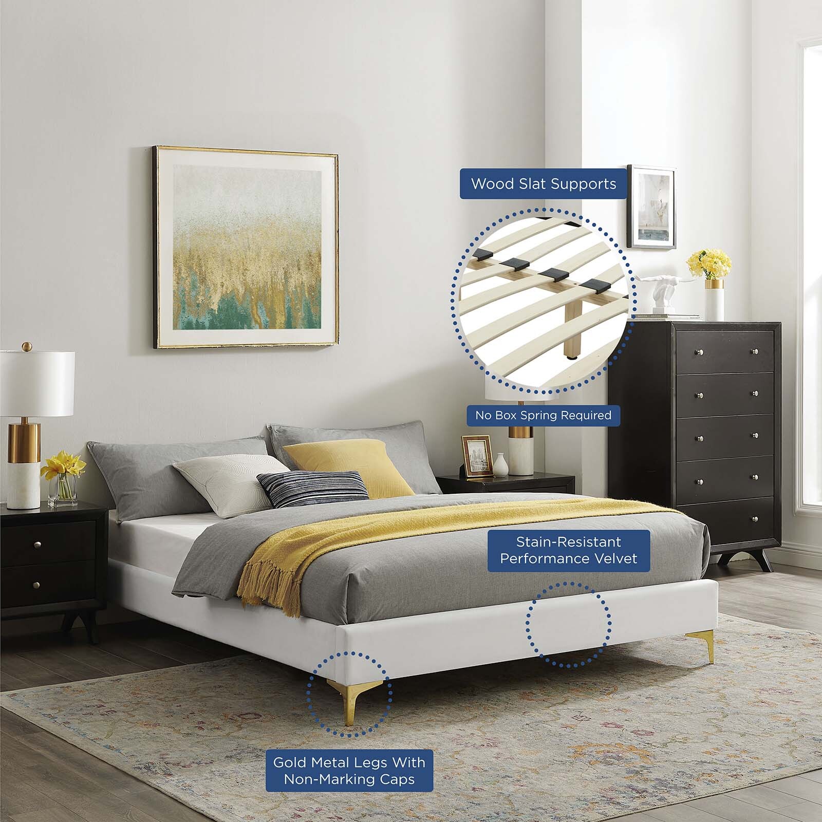 Modway Sutton Performance Velvet Twin Bed Frame in White