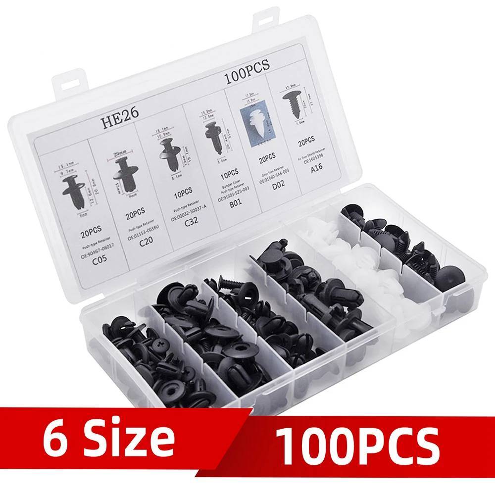100pcs Fasteners Rivet Door Panel Fender Liner Universal Clips Kit Car