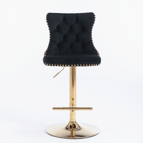 AADEN Lorah 2x Height Adjustable Swivel Bar Stool Velvet Stud Golden Base Chairs - Picture 8 of 48