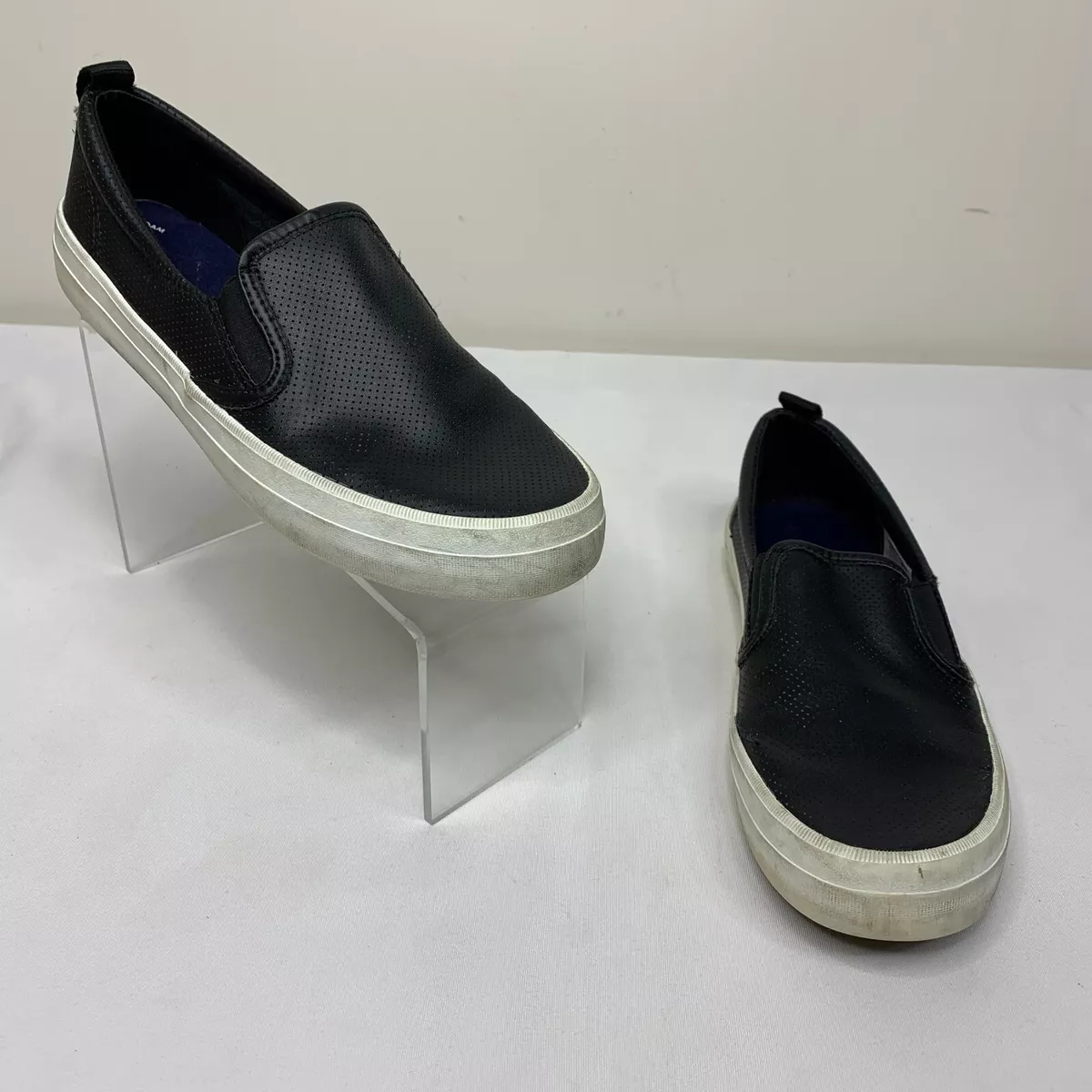 Sperry Womens Size 9 Black Perforated Slip On Flats Casual Shoes STS84637