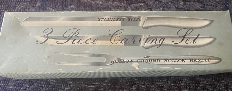 Vintage 3 Piece Wedding Carving Set New Old Stock Hollow Ground Stainless Steel
