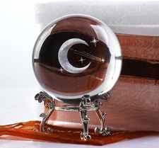 60Mm Crystal Ball with Stand 3D Glass Laser Engraved Moon Sphere Paperweights Cr