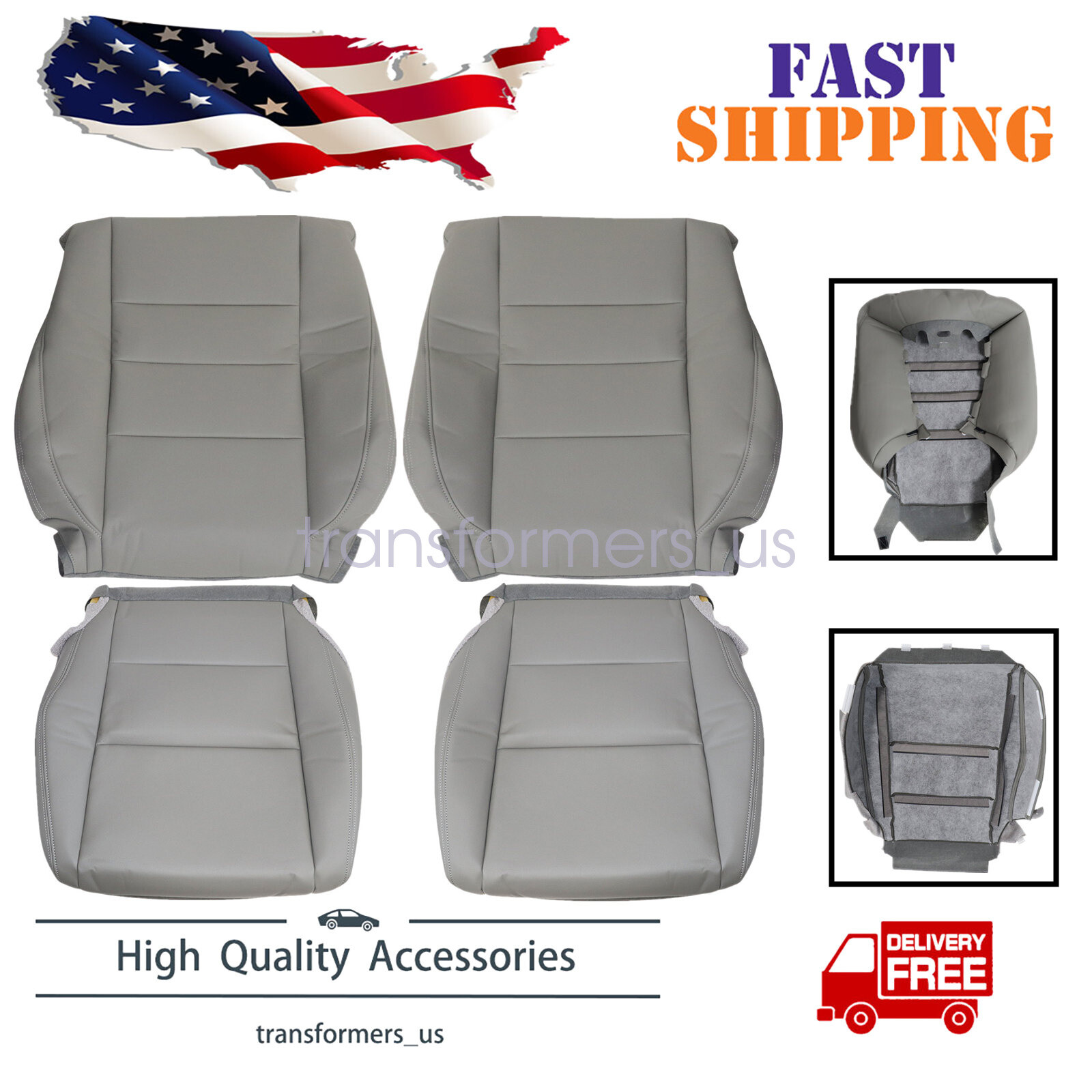 For 2008 2009 2010-2012 Honda Accord Both Side Bottom & Back Seat Cover Gray