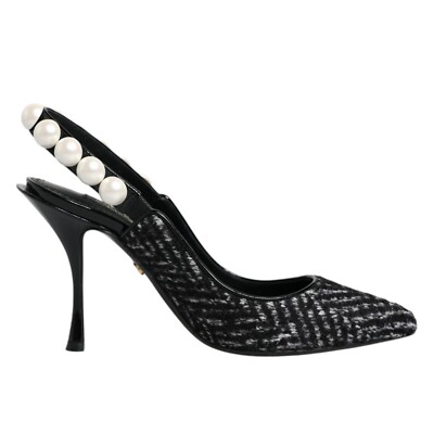 DOLCE & GABBANA Schuhe weiß schwarz Chevron Kunstperlen Slingback EU35/US4,5 ...