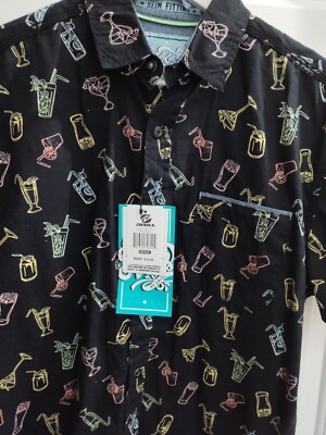 Good Vibes By Drill Shirt Bartender Mixed Drinks Theme Green Slim Fit Men Medium