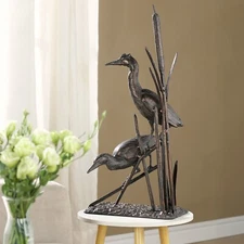 Gorgeous And Romantic Teo Sculptural Heron Couple With Reeds Beautiful Piece