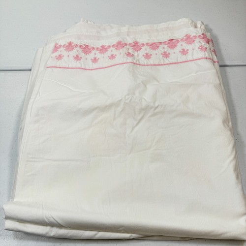 vtg wamsutta flat sheet double full pink floral edge cotton lustercale usa mcm - Picture 15 of 18