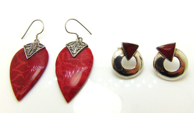 925 Sterling Silber 2 x rote Ohrringe USB016