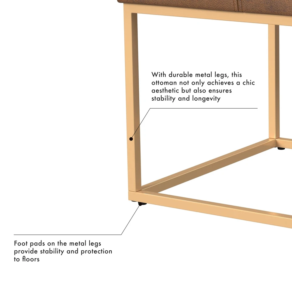 Otomana cuadrada pequeña decorativa de metal dorado | Taburete otomano para sala de estar y... Foto 4 de 4
