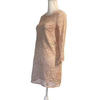 Forever 21 women s solid floral lace mini dress sz s pink salmon  long sleeve