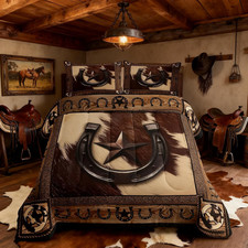 Western Cowboy Comforter Set Queen Size,Texas Star Horseshoes Rustic Bedding