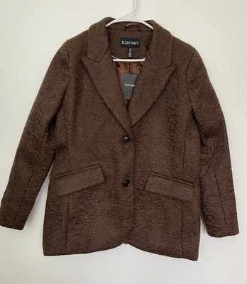 Ellen Tracy  Bouclé Blazer Women s Medium Brown Tweed Textured Jacket Workwear