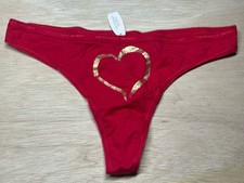 VINTAGE 2009 VICTORIAS SECRET COTTON SIGNATURE LOGO TRIM THONG PANTY GOLD HEART