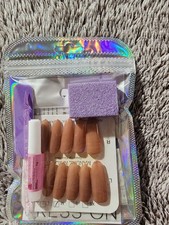 Brown Shiny Long Coffin Press-On Nails Full Cover Set with Glue Included