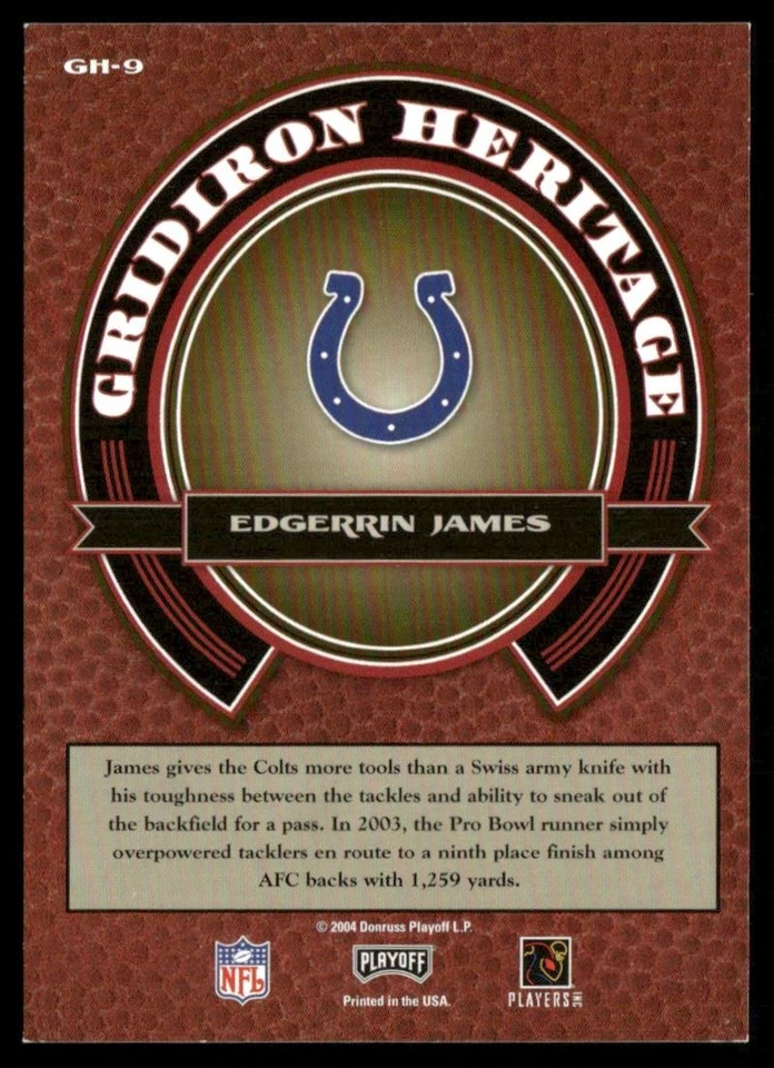 2004 Playoff Prestige Gridiron Heritage Edgerrin James #GH-9 - Image 2 of 2