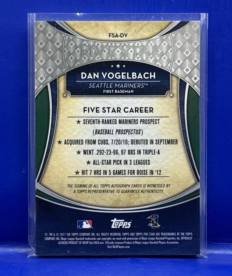 2017 Topps Five Star Purple #/50 Dan Vogelbach Rookie Auto RC Seattle Mariners - Image 2 of 2