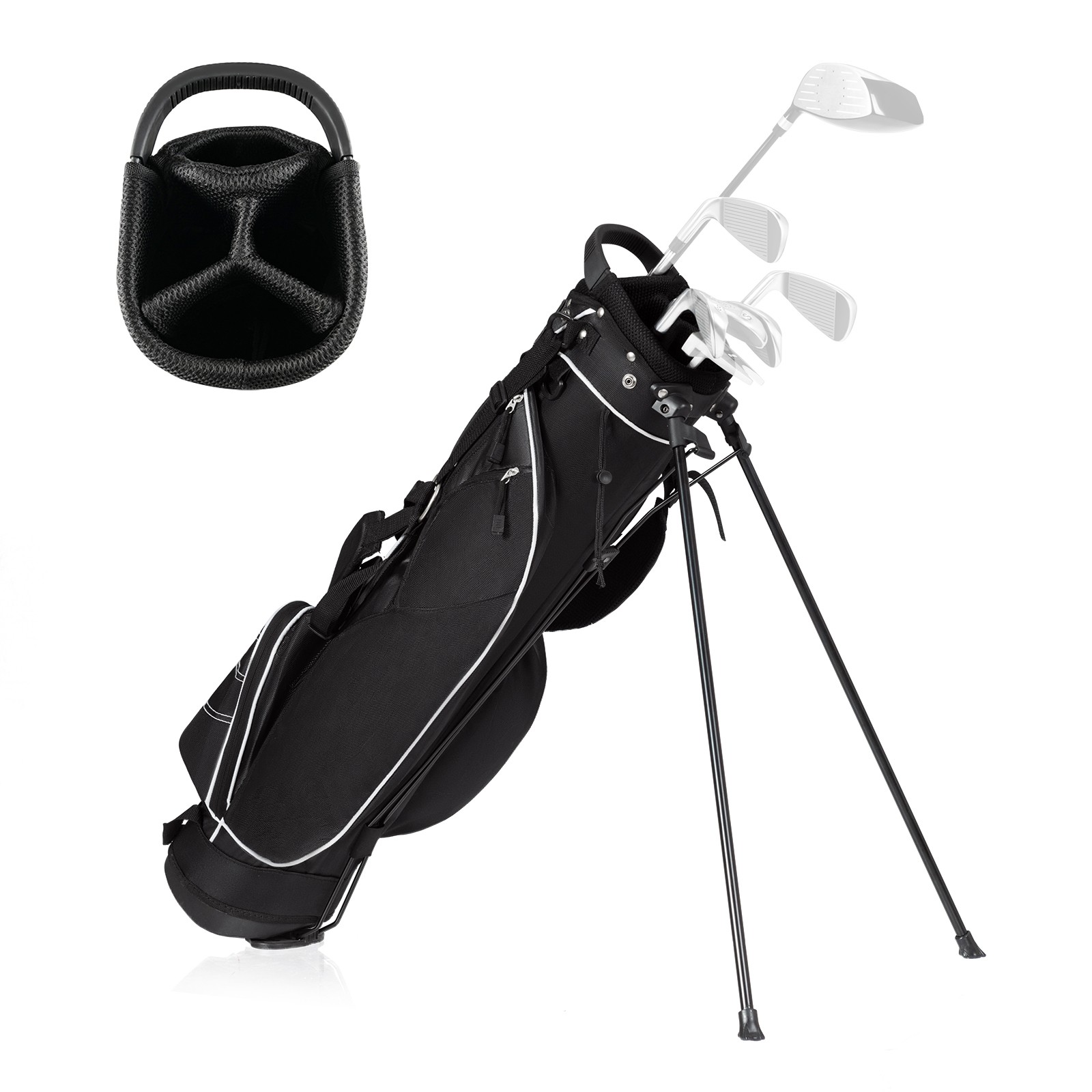Stand Cart Bag Club W/4 Way Divider Carry Organizer Pockets Storage Black